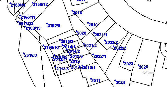 Parcela st. 2021/2 v KÚ Husovice, Katastrální mapa
