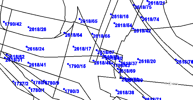 Parcela st. 2618/67 v KÚ Husovice, Katastrální mapa