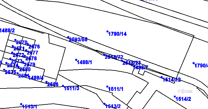 Parcela st. 2618/72 v KÚ Husovice, Katastrální mapa