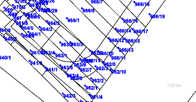 Parcela st. 966/10 v KÚ Husovice, Katastrální mapa