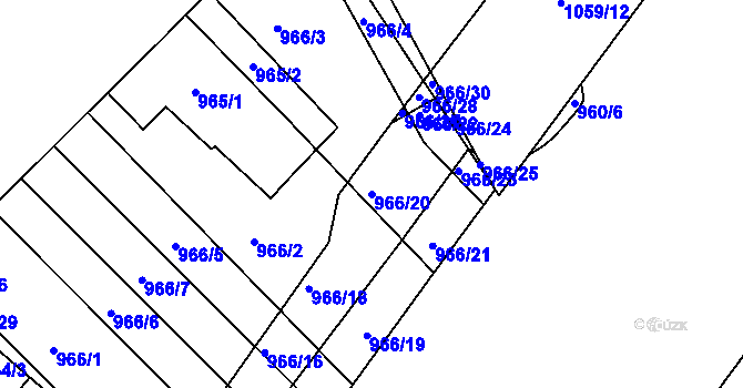 Parcela st. 966/20 v KÚ Husovice, Katastrální mapa