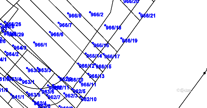 Parcela st. 966/17 v KÚ Husovice, Katastrální mapa