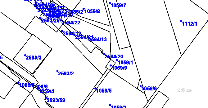 Parcela st. 2594/20 v KÚ Husovice, Katastrální mapa