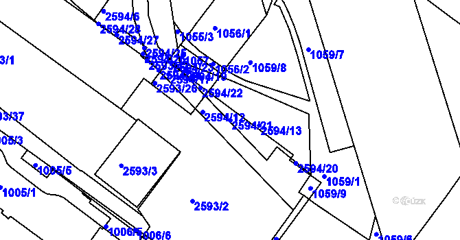 Parcela st. 2594/21 v KÚ Husovice, Katastrální mapa