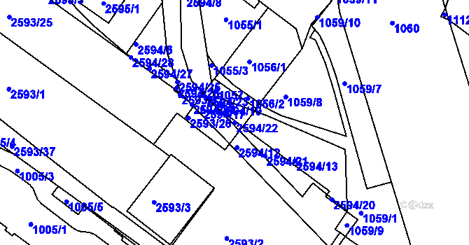 Parcela st. 2594/22 v KÚ Husovice, Katastrální mapa