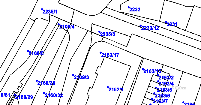Parcela st. 2163/17 v KÚ Husovice, Katastrální mapa