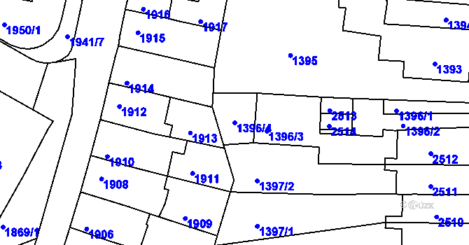 Parcela st. 1396/4 v KÚ Husovice, Katastrální mapa