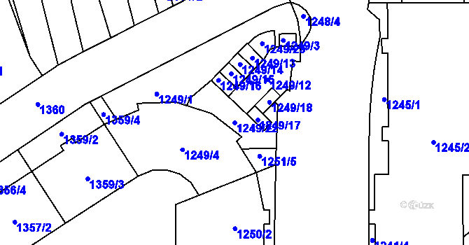 Parcela st. 1249/22 v KÚ Husovice, Katastrální mapa