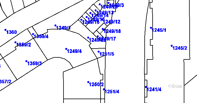 Parcela st. 1251/5 v KÚ Husovice, Katastrální mapa