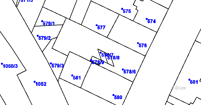 Parcela st. 578/7 v KÚ Husovice, Katastrální mapa