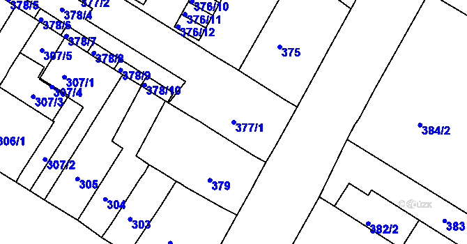Parcela st. 377/1 v KÚ Husovice, Katastrální mapa
