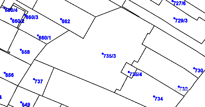 Parcela st. 735/3 v KÚ Husovice, Katastrální mapa