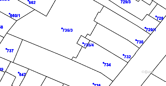 Parcela st. 735/4 v KÚ Husovice, Katastrální mapa