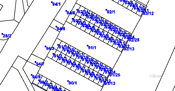Parcela st. 91/1 v KÚ Lesná, Katastrální mapa