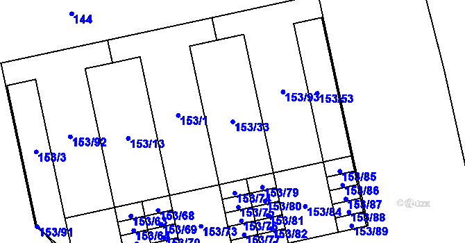Parcela st. 153/33 v KÚ Lesná, Katastrální mapa