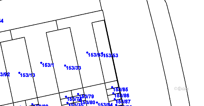 Parcela st. 153/53 v KÚ Lesná, Katastrální mapa