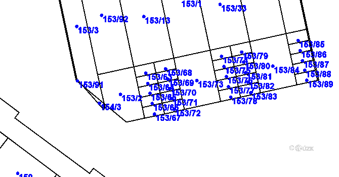 Parcela st. 153/70 v KÚ Lesná, Katastrální mapa