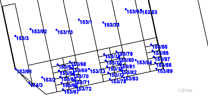 Parcela st. 153/74 v KÚ Lesná, Katastrální mapa