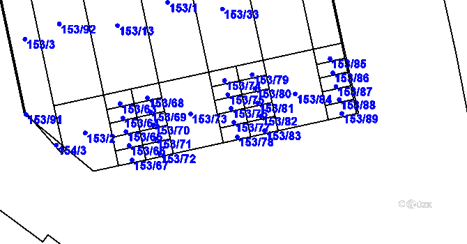 Parcela st. 153/77 v KÚ Lesná, Katastrální mapa