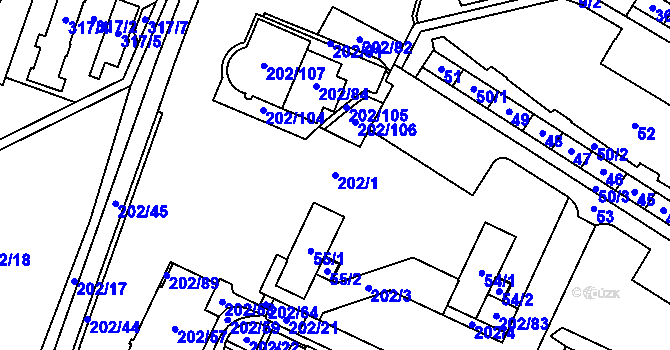 Parcela st. 202/1 v KÚ Lesná, Katastrální mapa