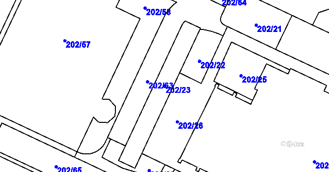 Parcela st. 202/23 v KÚ Lesná, Katastrální mapa