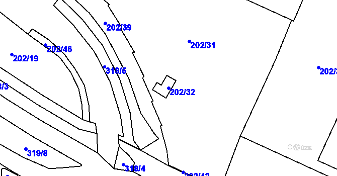 Parcela st. 202/32 v KÚ Lesná, Katastrální mapa