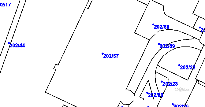 Parcela st. 202/57 v KÚ Lesná, Katastrální mapa