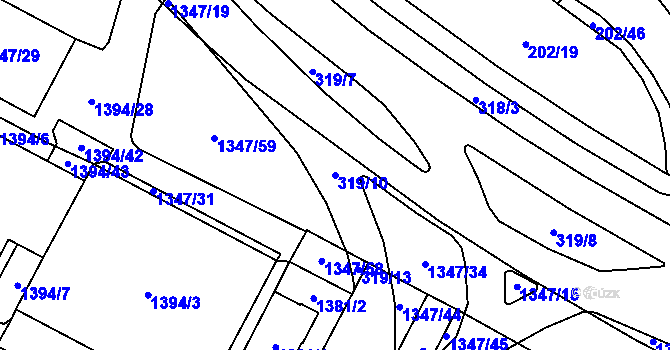 Parcela st. 319/10 v KÚ Lesná, Katastrální mapa
