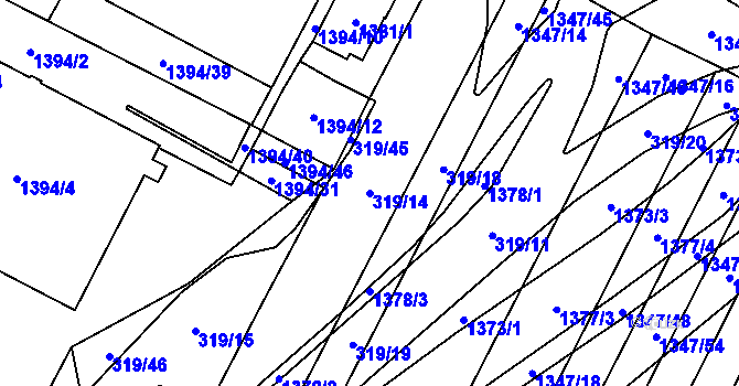 Parcela st. 319/14 v KÚ Lesná, Katastrální mapa