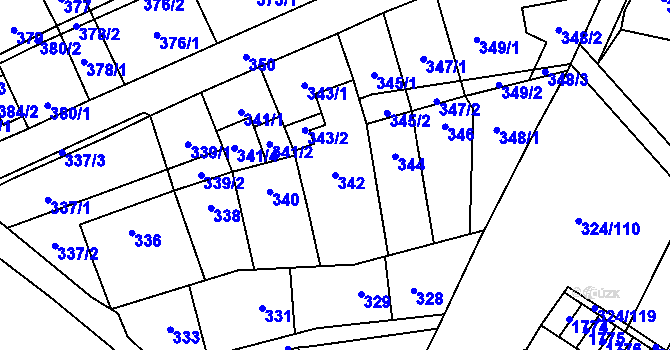 Parcela st. 342 v KÚ Lesná, Katastrální mapa