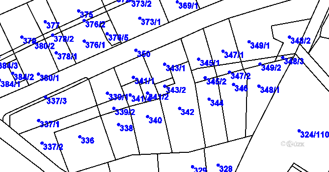 Parcela st. 343/2 v KÚ Lesná, Katastrální mapa