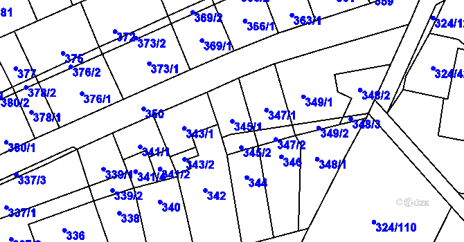 Parcela st. 345/1 v KÚ Lesná, Katastrální mapa