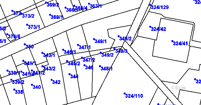 Parcela st. 349/2 v KÚ Lesná, Katastrální mapa