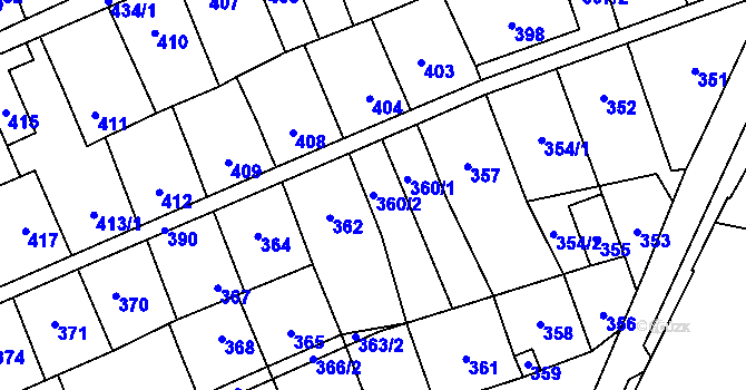 Parcela st. 360/2 v KÚ Lesná, Katastrální mapa