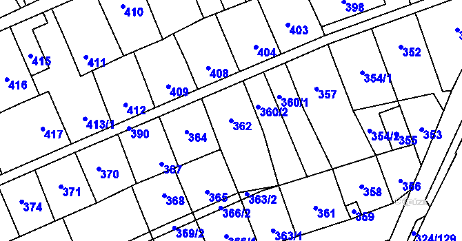 Parcela st. 362 v KÚ Lesná, Katastrální mapa
