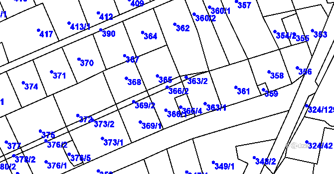 Parcela st. 366/2 v KÚ Lesná, Katastrální mapa