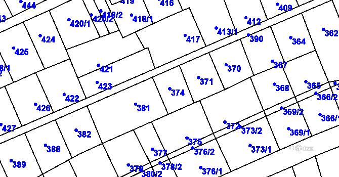 Parcela st. 374 v KÚ Lesná, Katastrální mapa