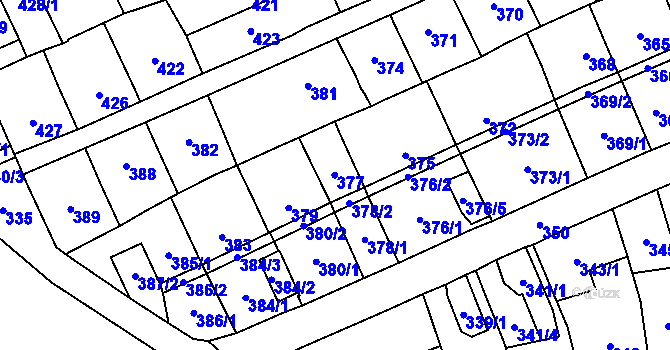 Parcela st. 377 v KÚ Lesná, Katastrální mapa