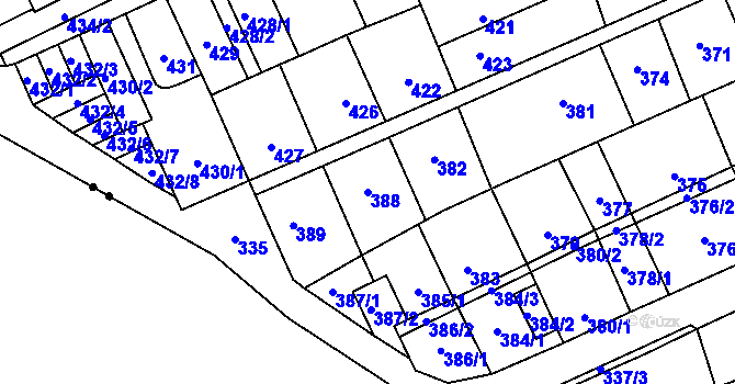 Parcela st. 388 v KÚ Lesná, Katastrální mapa
