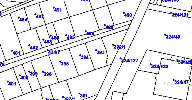 Parcela st. 393 v KÚ Lesná, Katastrální mapa