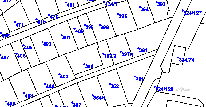 Parcela st. 397/2 v KÚ Lesná, Katastrální mapa