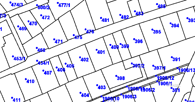 Parcela st. 401 v KÚ Lesná, Katastrální mapa