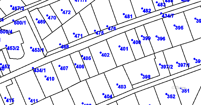 Parcela st. 402 v KÚ Lesná, Katastrální mapa