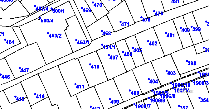 Parcela st. 407 v KÚ Lesná, Katastrální mapa