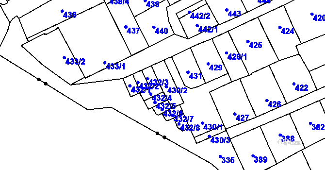 Parcela st. 430/2 v KÚ Lesná, Katastrální mapa