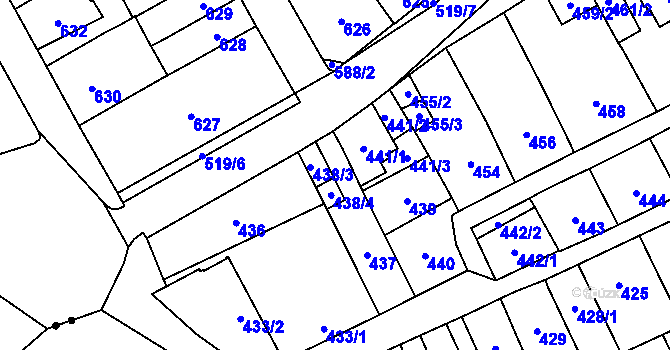Parcela st. 438/1 v KÚ Lesná, Katastrální mapa