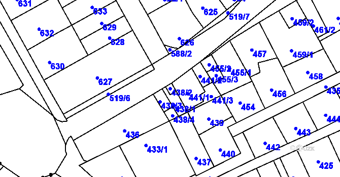 Parcela st. 438/2 v KÚ Lesná, Katastrální mapa
