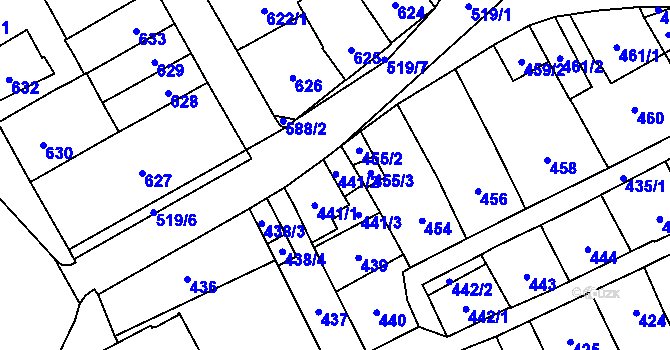 Parcela st. 441/2 v KÚ Lesná, Katastrální mapa