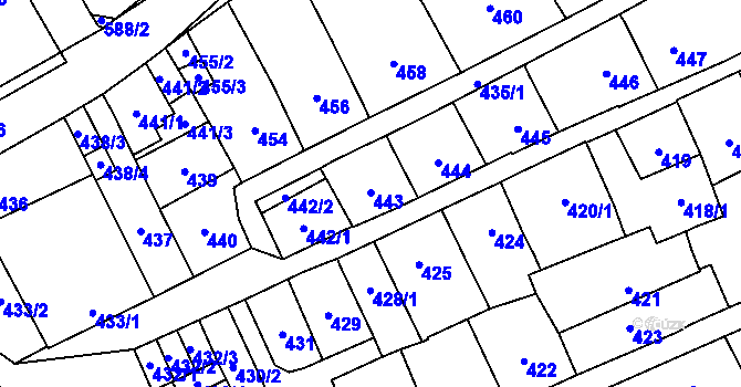 Parcela st. 443 v KÚ Lesná, Katastrální mapa