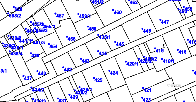 Parcela st. 444 v KÚ Lesná, Katastrální mapa